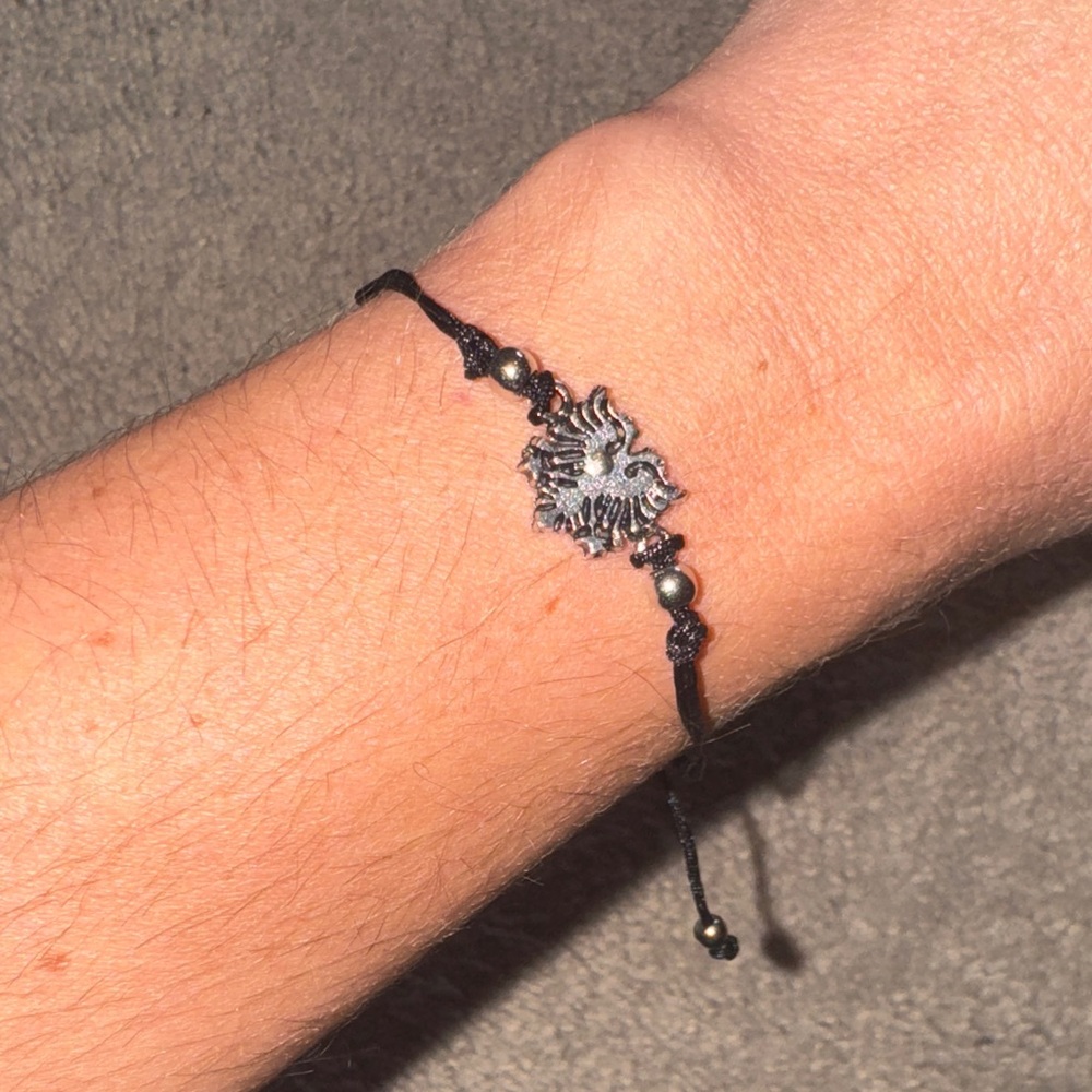 Black String Adjustable Bracelet with Albanian Eagle Charm